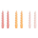 Kynttilät, Spiral kierrekynttilät, 6 kpl, tumma roosa - tumma persikka - v., Monivärinen