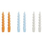 Candles, Spiral candles, set of 6, tangerine - light blue - light grey, Multicolour