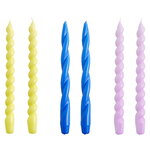 Long twist candles, set of 6, lemonade - sky blue - lilac