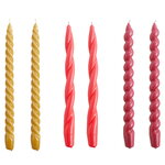 Long twist candles, set of 6, mustard - raspberry - dark punch