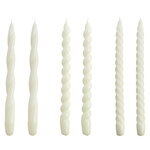 Long twist candles, set of 6, off-white