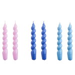 Candles, Spiral candles, set of 6, lilac - purple blue - light blue, Multicolour Candles, Spiral candles, set of 6, lilac - purple blue - light blue, Multicolour