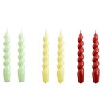 Candles, Spiral candles, set of 6, mint - citrus - burgundy, Multicolour