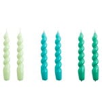 Candles, Spiral candles, set of 6, mint - green aqua - green, Multicolour