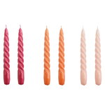 Candles, Twist candles, set of 6, dark punch - dark peach - l. rose, Multicolour
