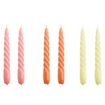 Candles, Twist candles, set of 6, dark rose- dark peach-citrus, Multicolour Candles, Twist candles, set of 6, dark rose- dark peach-citrus, Multicolour