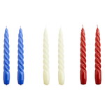 Kynttilät, Twist kierrekynttilät, 6 kpl, t.sininen - valkoinen - burgundi, Monivärinen
