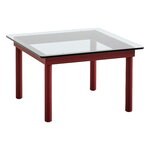 Tavoli da salotto, Tavolino Kofi 60 x 60 cm, rovere laccato rosso - vetro trasparen, Trasparente