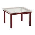 Tavoli da salotto, Tavolino Kofi 60 x 60 cm, rovere laccato rosso - vetro zigrinato, Trasparente