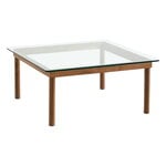 Tavoli da salotto, Tavolino Kofi 80 x 80 cm, noce laccato - vetro trasparente, Marrone