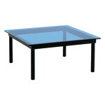 Kofi table 80 x 80 cm, black lacquered oak - blue glass