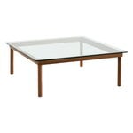 Tavoli da salotto, Tavolino Kofi 100 x 100 cm, noce laccato - vetro trasparente, Marrone