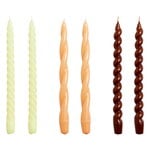 Kerzen, Long Twist-Kerzen, 6 Stück, Zitrusgelb - Dunkles Pfirsichrosa - , Mehrfarbig