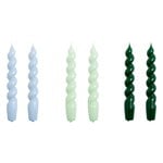 Candles, Spiral candles, set of 6, light blue - mint - green, Multicolour
