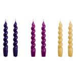 Bougies, Bougies Spiral, lot de 6, violet - fuchsia - moutarde, Multicolore