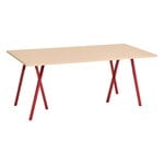 Dining tables, Loop Stand, table 180 cm, maroon red -lacquered oak, Natural