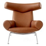 Armchairs & lounge chairs, Wegner Ox chair, brushed chrome - cognac leather, Brown