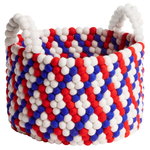 Bead basket with handles, 40 cm, red basket weave