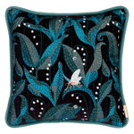 Cushion covers, Lily of the Valley cushion cover, 50 x 50 cm, velvet, dark, Blue