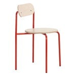 Chaises de salle à manger, Chaise Moderno, rouge - bouleau, Naturel