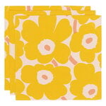 Cloth napkins, Unikko napkin, 43 x 43 cm, 3 pcs, cotton - yellow - pink, Natural
