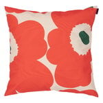 Cuscini e coperte, Fodera per cuscino Unikko, 50 x 50 cm, cotone-arancione-verde, Beige