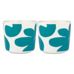 Marimekko Oiva - Leikko coffee cup w/o handle 2 dl, 2 pcs, white-turquoise
