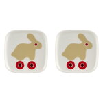 Oiva - Rulla plate, 10 x 10 cm, 2 pcs, beige - red