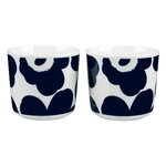 Marimekko Oiva - Unikko coffee cup w/o handle, 2 pc, white - d.blue