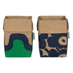 Storage baskets, Seireeni - Mini Unikko pouch set, green - d. blue - brown paper, Natural