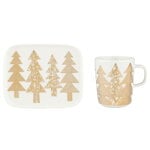 Marimekko Oiva - Kuusikossa mug and plate set, white - gold