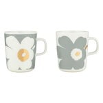 Marimekko Unikko 60th Anniversary mug, 2,5 dl, set of 2, white - light grey - gold