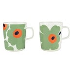 Cups & mugs, Oiva - Unikko mug, 2,5 dl, 2 pcs, white-sage-orange-dark blue, White