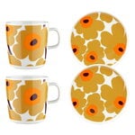 Marimekko Set di tazza e piatto Oiva - Unikko, caramello - crema - arancione