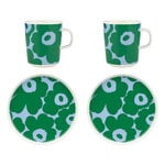 Marimekko Oiva - Unikko breakfast set, white - green - light blue