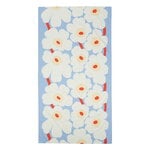 Unikko tablecloth, 135 x 250 cm, light blue - off-white - melon - red