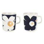 Cups & mugs, Oiva - Juhla Unikko mug 2,5 dl, 2 pcs, white -dark blue - gold, White