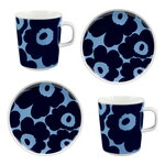Tasses et mugs, Ensemble assiette et tasse Oiva - Unikko, bleu foncé - bleu clai, Bleu clair