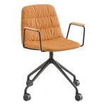 Office chairs, Maarten armchair, pyramid caster, black- ochre leather- matt oak, Black