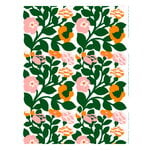 Marimekko Green Green coated cotton fabric, white - green - pink - orange