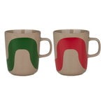 Cups & mugs, Oiva - Seireeni mug, 2,5 dl, 2 pcs, terra - green - red, Brown