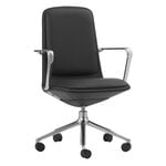 Off chair with 5 wheels, armrests, alu. - black leather Ultra