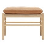 OW149F Colonial footstool, oiled oak - cognac leather Sif 95
