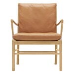 Armchairs & lounge chairs, OW149 Colonial lounge chair, oiled oak - cognac leather Sif 95, Brown