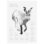 Julisteet, Year of the Rabbit julistekalenteri 2023, 50 x 70 cm, Mustavalkoinen