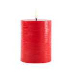 LED pillar candle, 7,8 x 10 cm, rustic texture, red