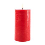 LED pillar candle, 7,8 x 15 cm, rustic texture, red