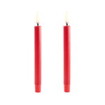 Candles, LED mini taper candle, 2 pcs, 1,3 x 12 cm, red, Red