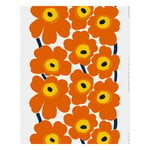 Marimekko Unikko cotton fabric, white - orange - dark blue