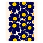 Tessuti Marimekko, Tessuto di cotone Unikko, cotone - blu scuro - giallo -arancione, Blu